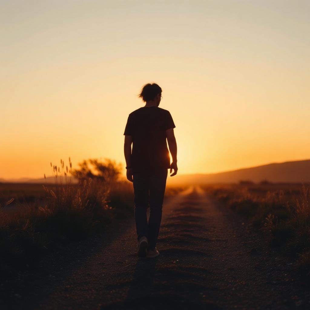A person walking a path at golden hour